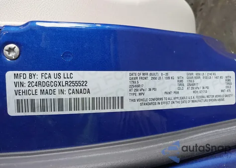 2020 Dodge Grand Caravan Sxt z USA, uszkodzony, nr VIN 2C4RDGCGXLR255522